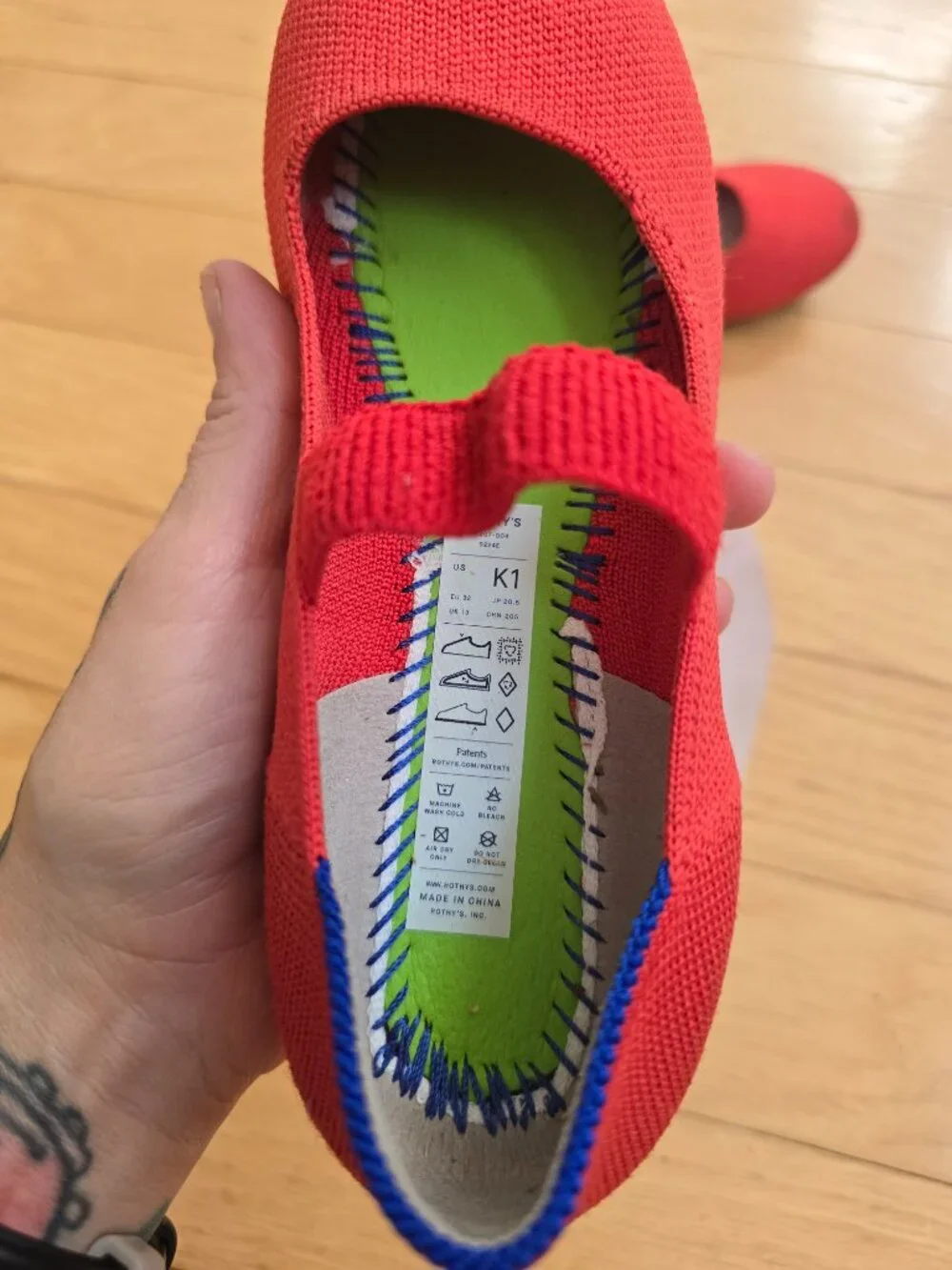 Rothy's The Mary Jane Shoes Glamour Red Knit BalletCore Flats | Kids 1